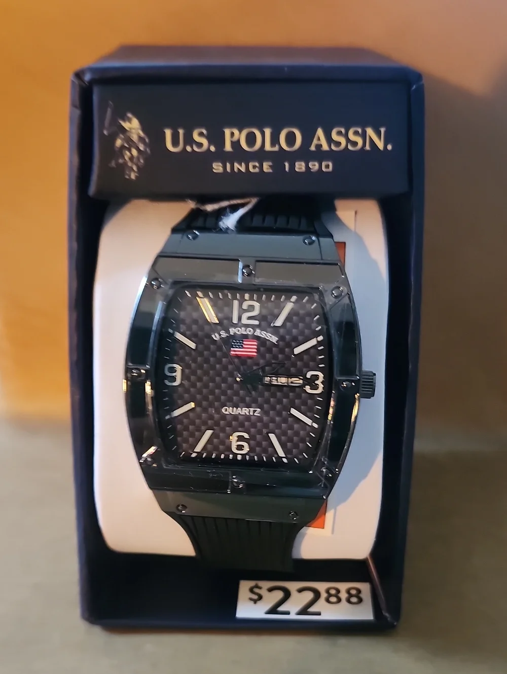 U.S. Polo Assn. Black Mens Carbon-Texture Sport Watch